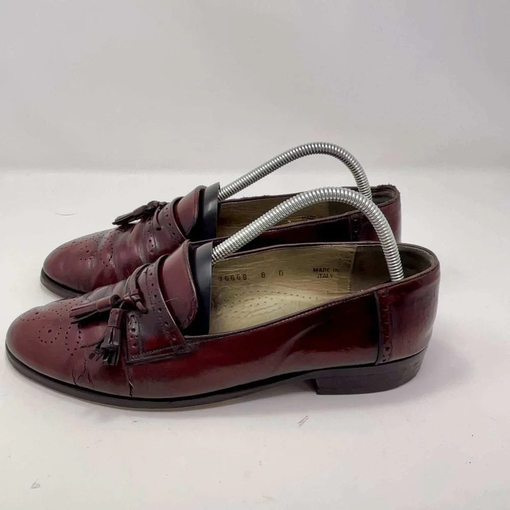 Florsheim 272 Series Mens 8 D Burgundy Leather Tassel Wingtip Loafers Italy Rare